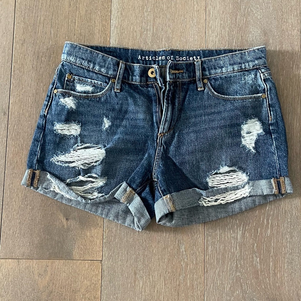 Articles of Society Womens Distressed Denim Cutoff Ripped Jean Shorts Size 25